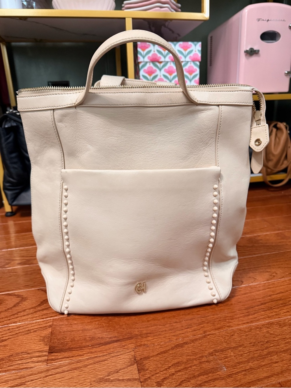 Cole Haan Cream Leather Backpack Tote